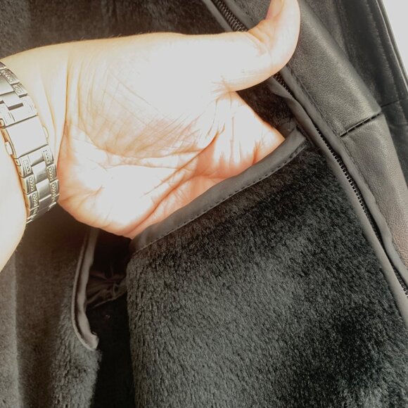 Vintage Mens Black Leather Jacket NY Classics Sports Removable Vest Collar Small - Picture 12 of 15